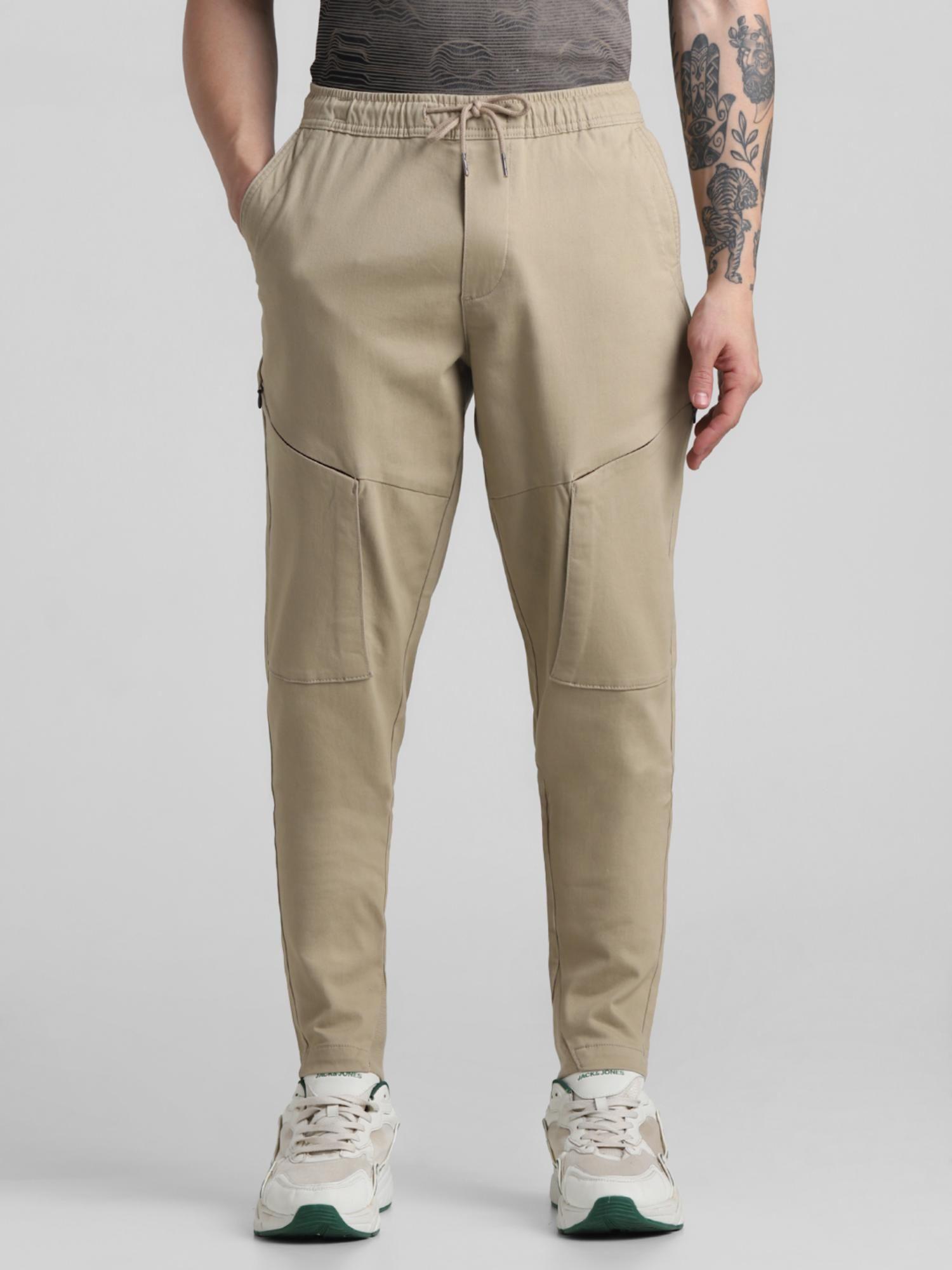 beige slim fit 6 pocket trousers