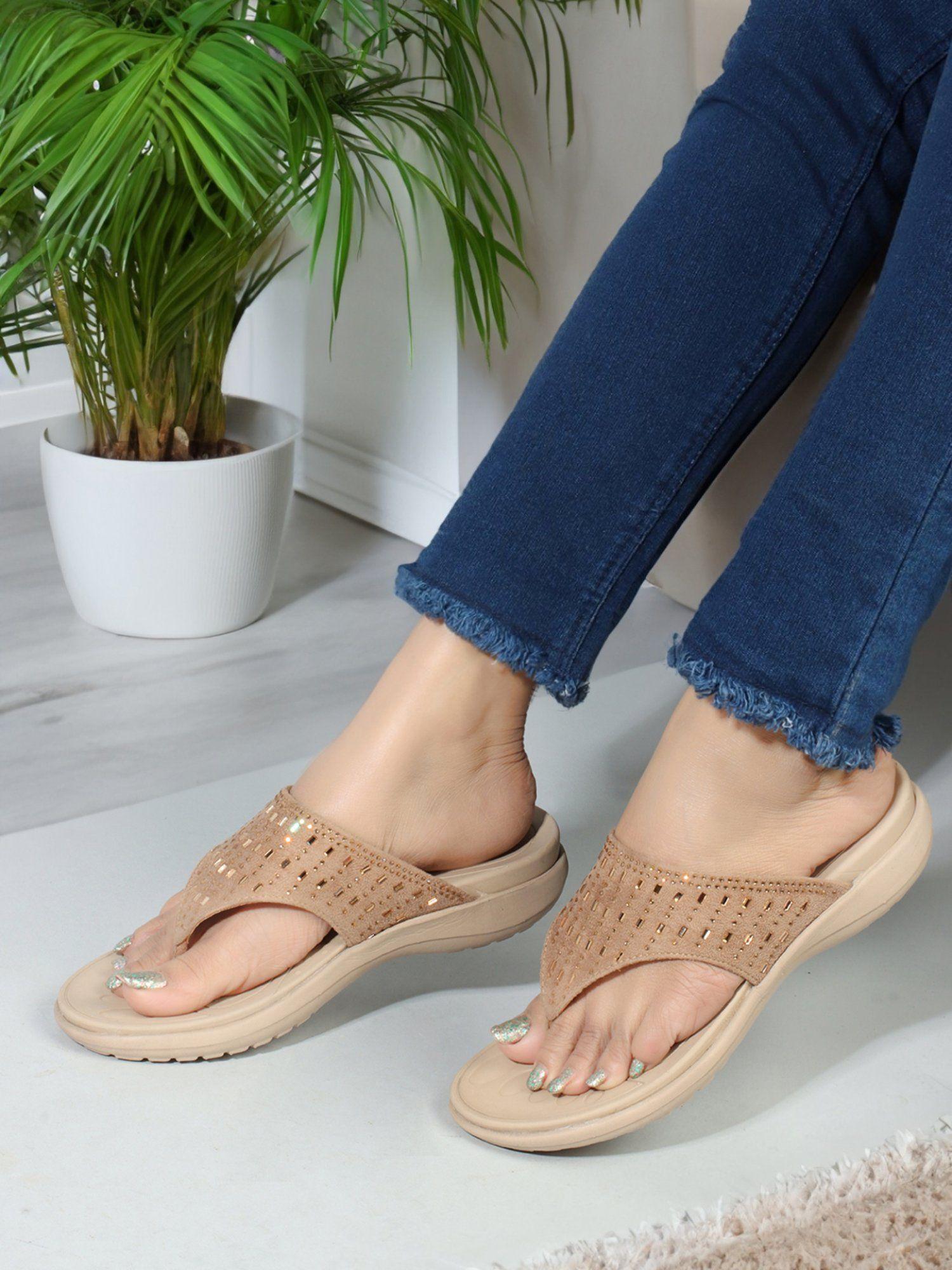 beige slip-on festive women sandals