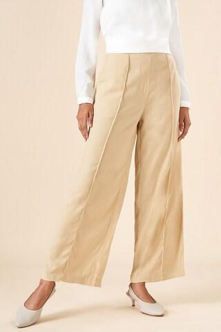 beige solid  formal women regular fit  trousers