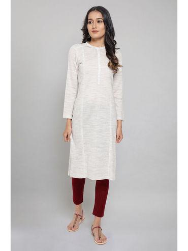 beige solid acrylic kurta