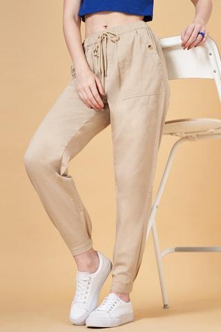 beige solid ankle-length  casual women slim fit  bottom
