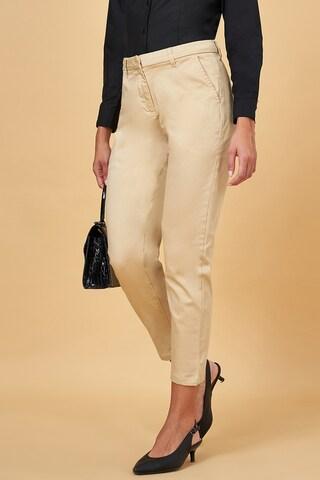 beige solid ankle-length  formal women slim fit  trousers