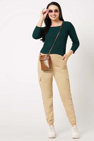 beige solid ankle-length casual women comfort fit jogger pants