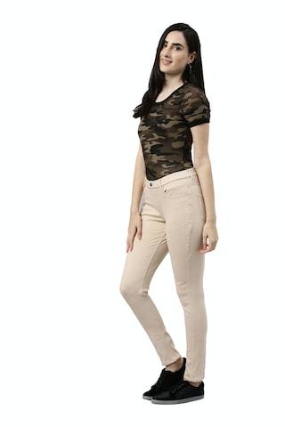 beige solid ankle-length casual women slim fit jeggings