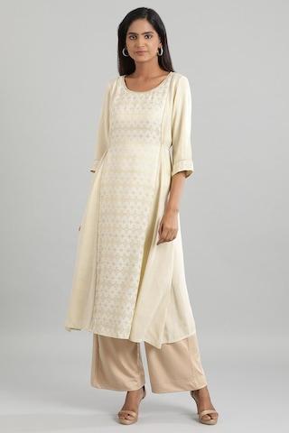 beige solid ankle-length ethnic women regular fit palazzo