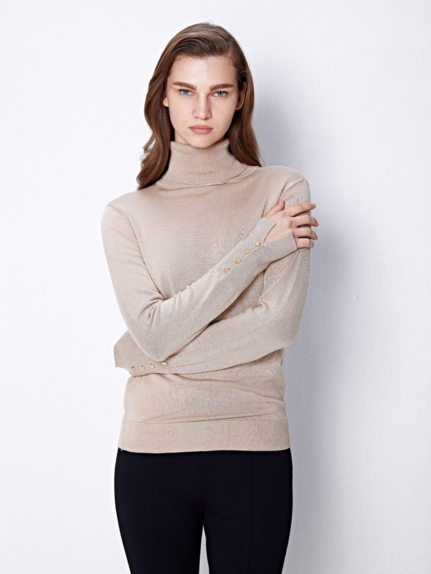 beige solid basic sweater