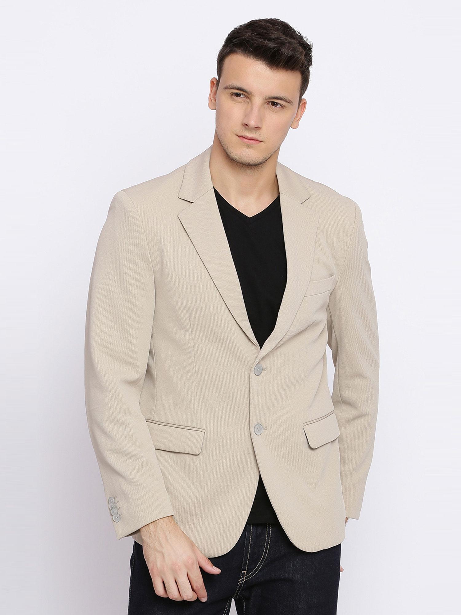 beige solid blazer