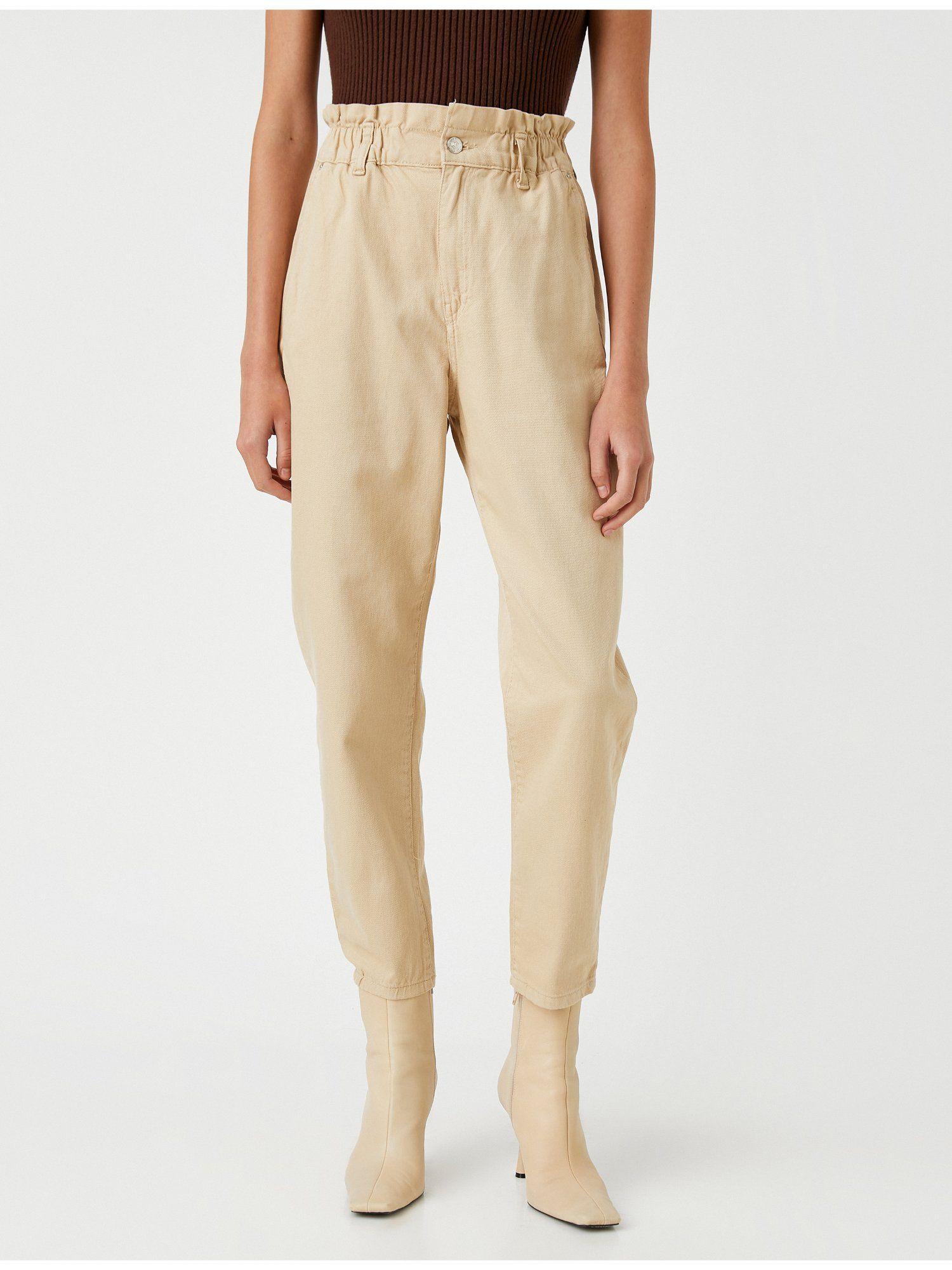 beige solid casual chinos trousers