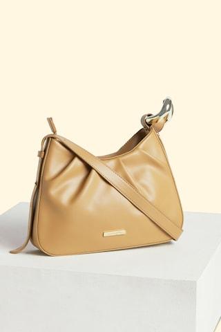 beige solid casual pu women fashion bag