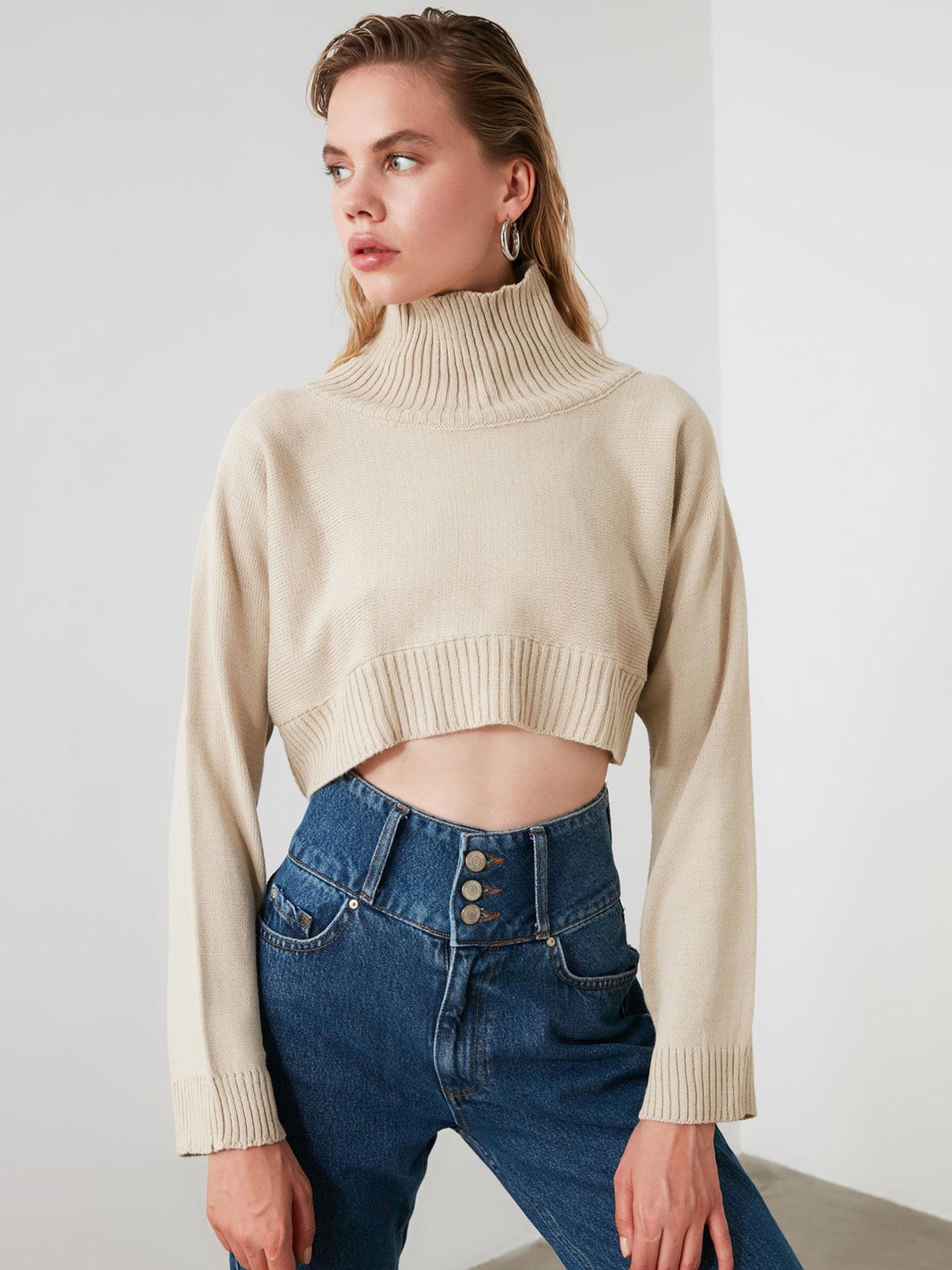 beige solid casual sweater