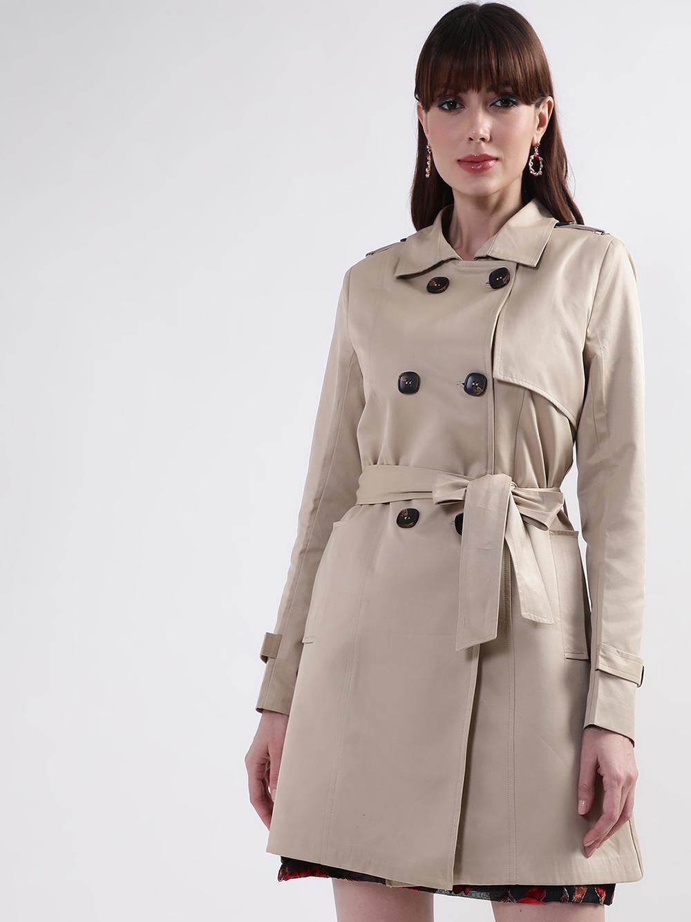 beige solid collar overcoat