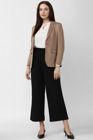 beige solid formal full sleeves regular collar women regular fit blazer