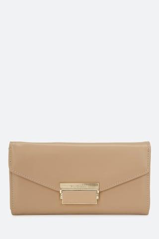 beige solid formal leather women wallet