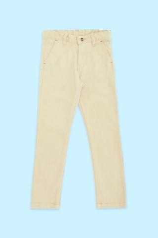 beige solid full length mid rise party boys regular fit trousers