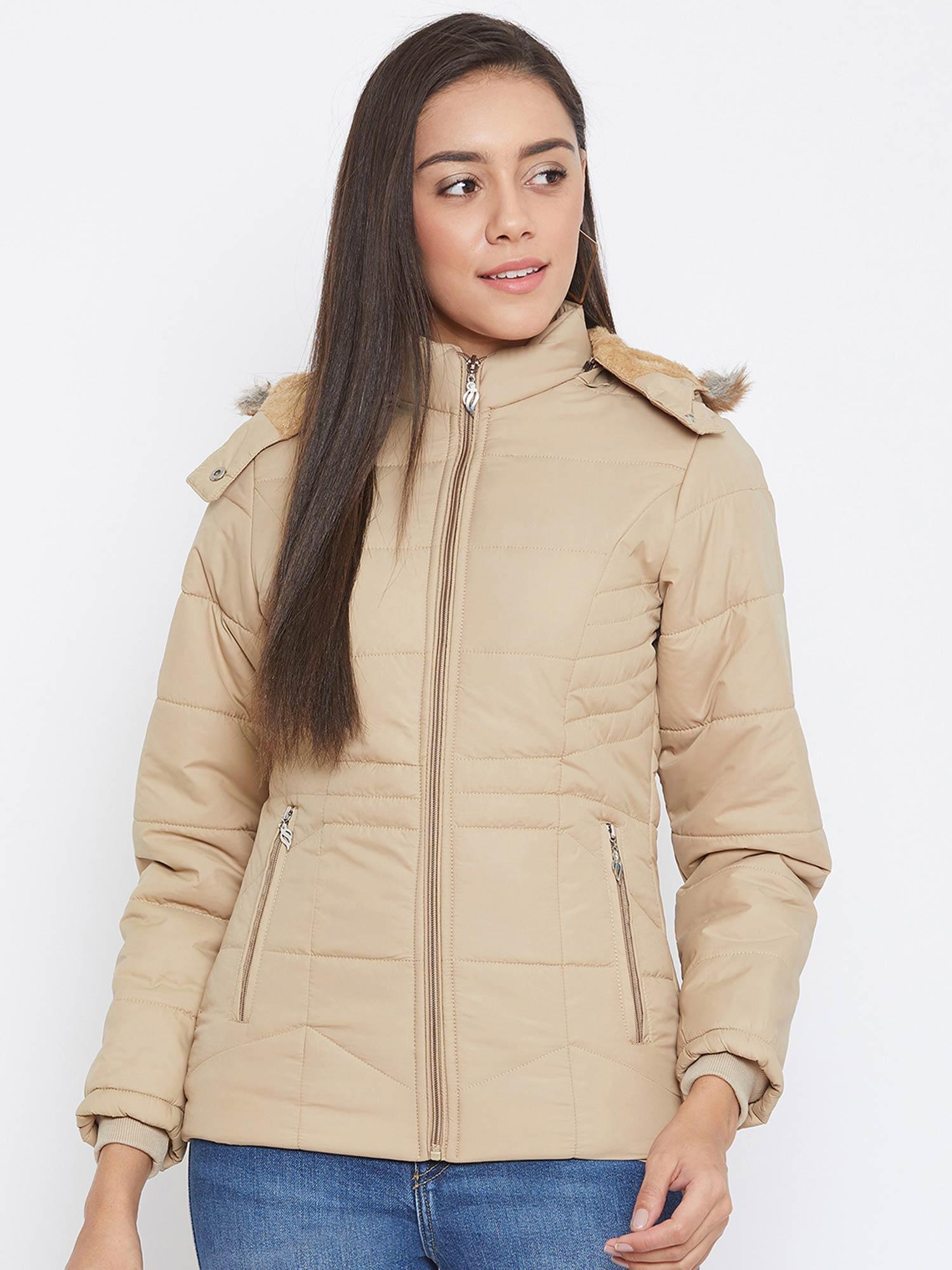 beige solid jacket