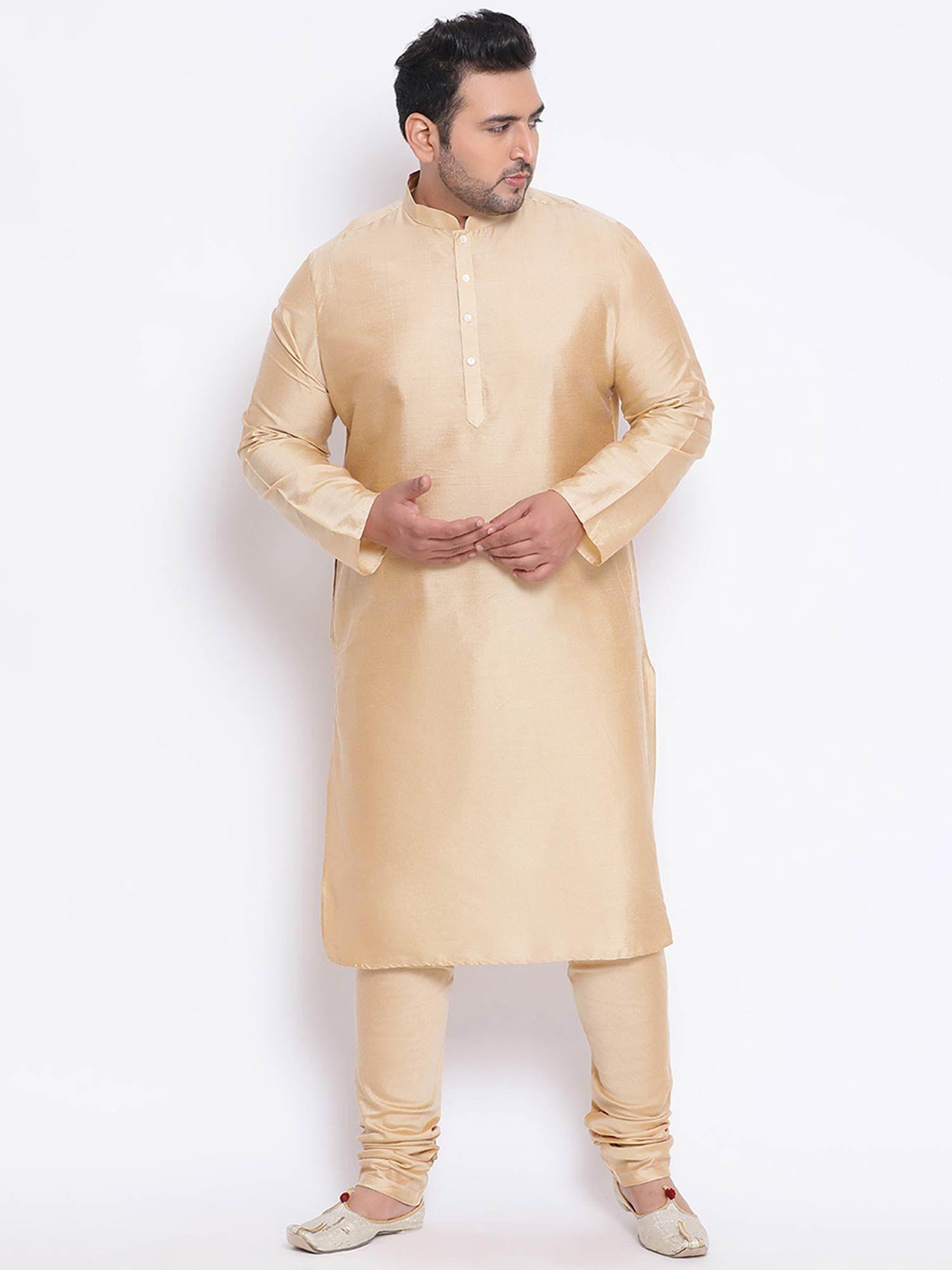 beige solid kurta and churidar (set of 2)