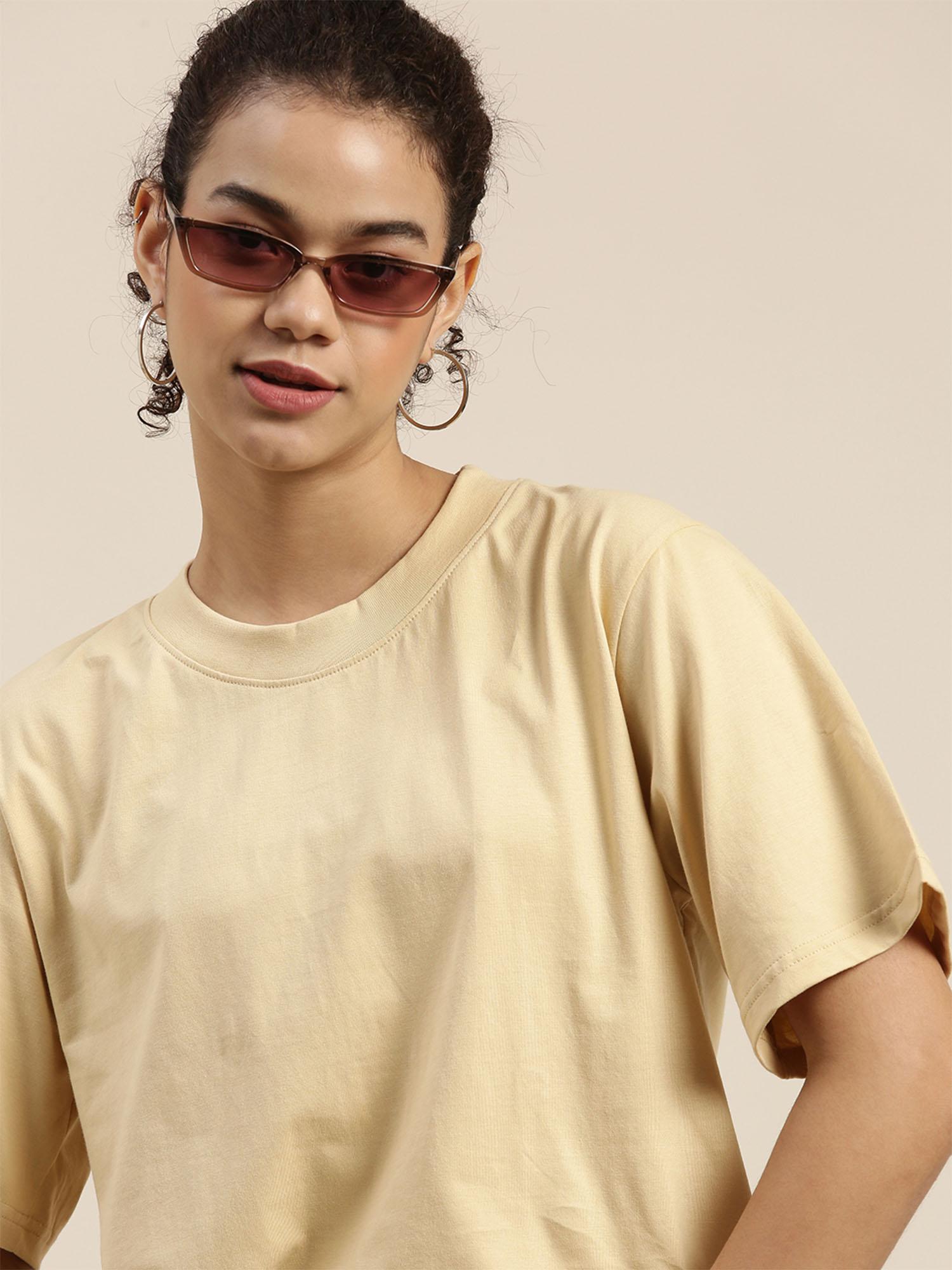 beige solid oversized t-shirt