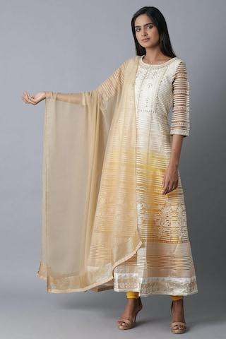 beige solid polyester dupatta