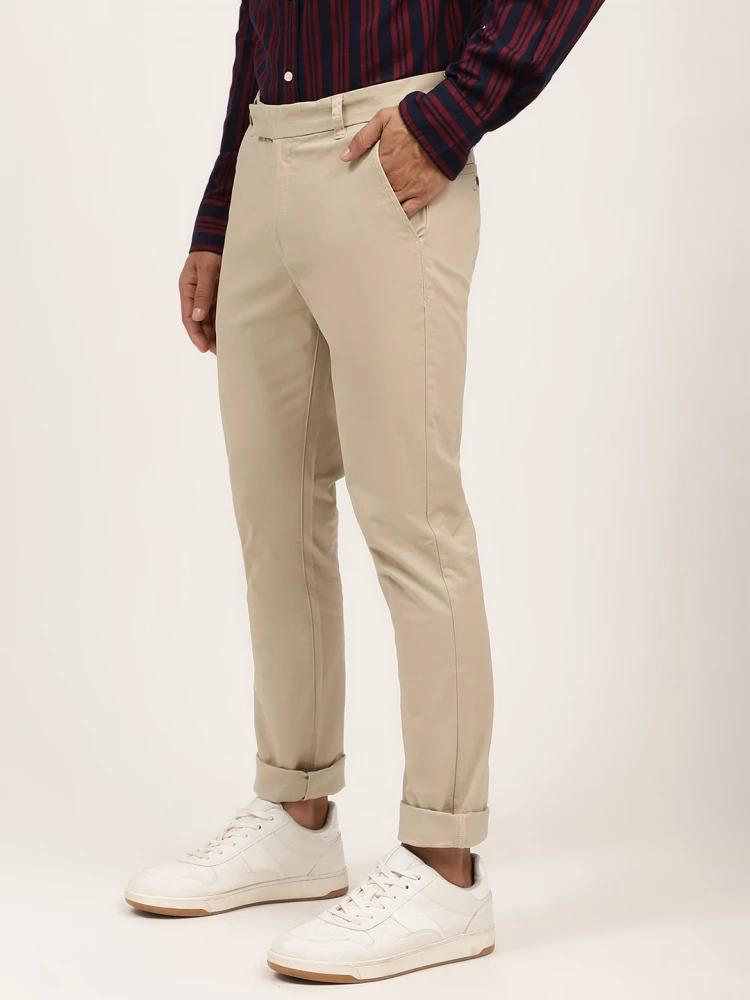 beige solid regular fit chinos