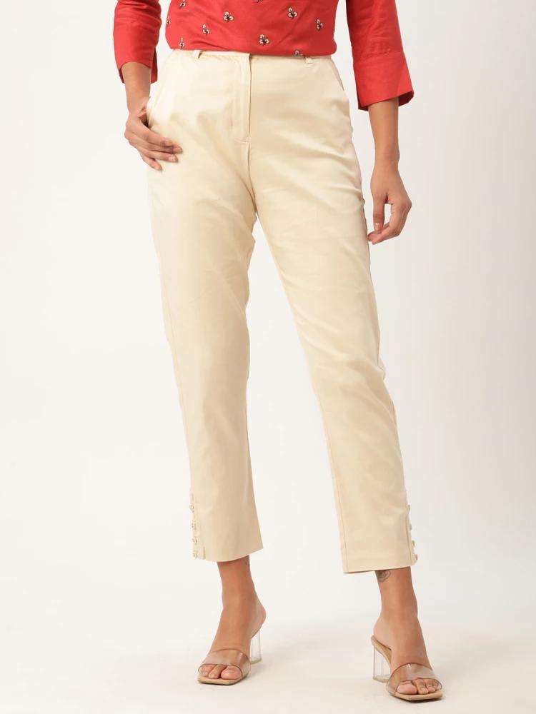 beige solid regular fit trouser