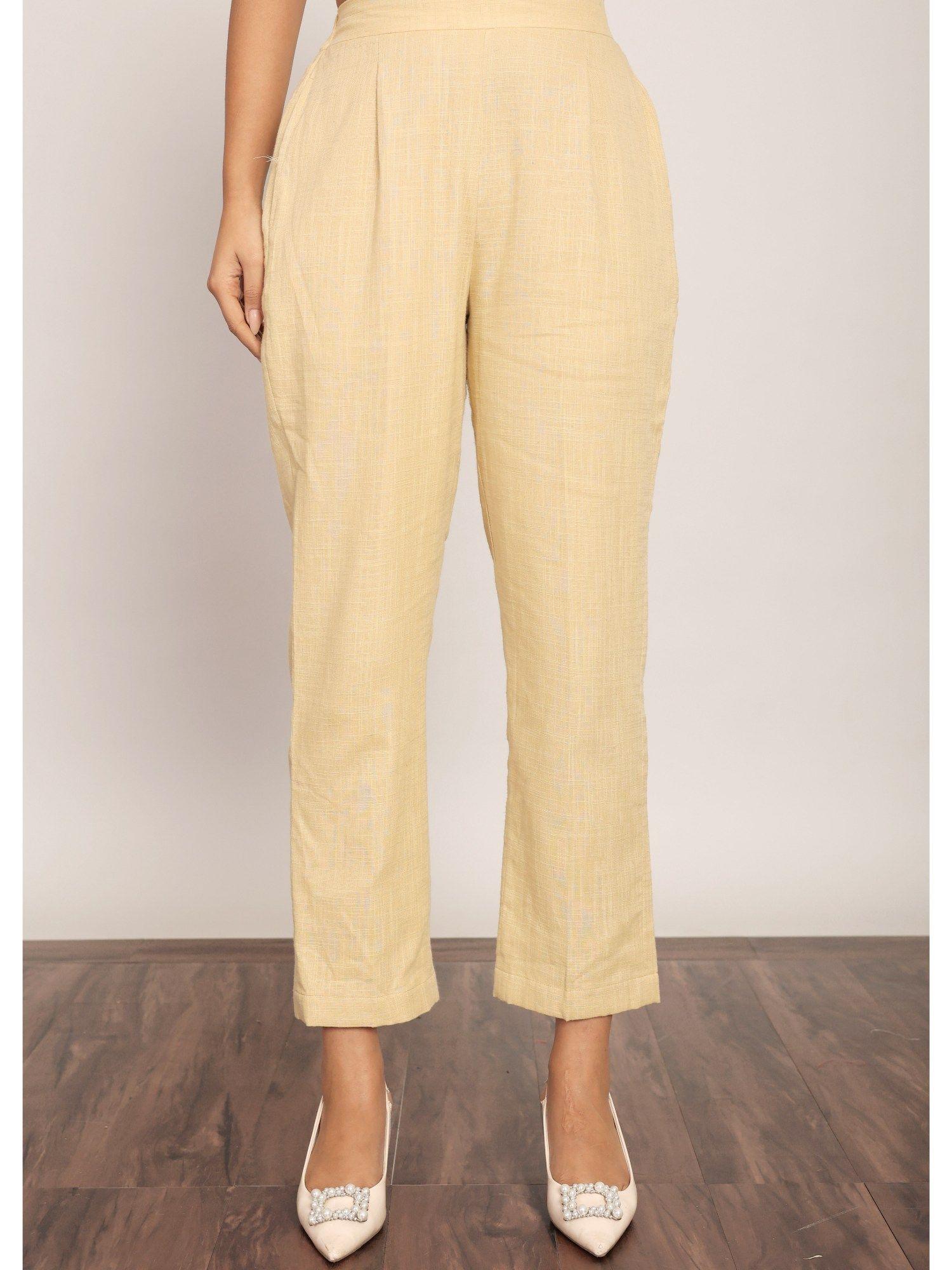 beige solid relaxed pant with 2 pockets