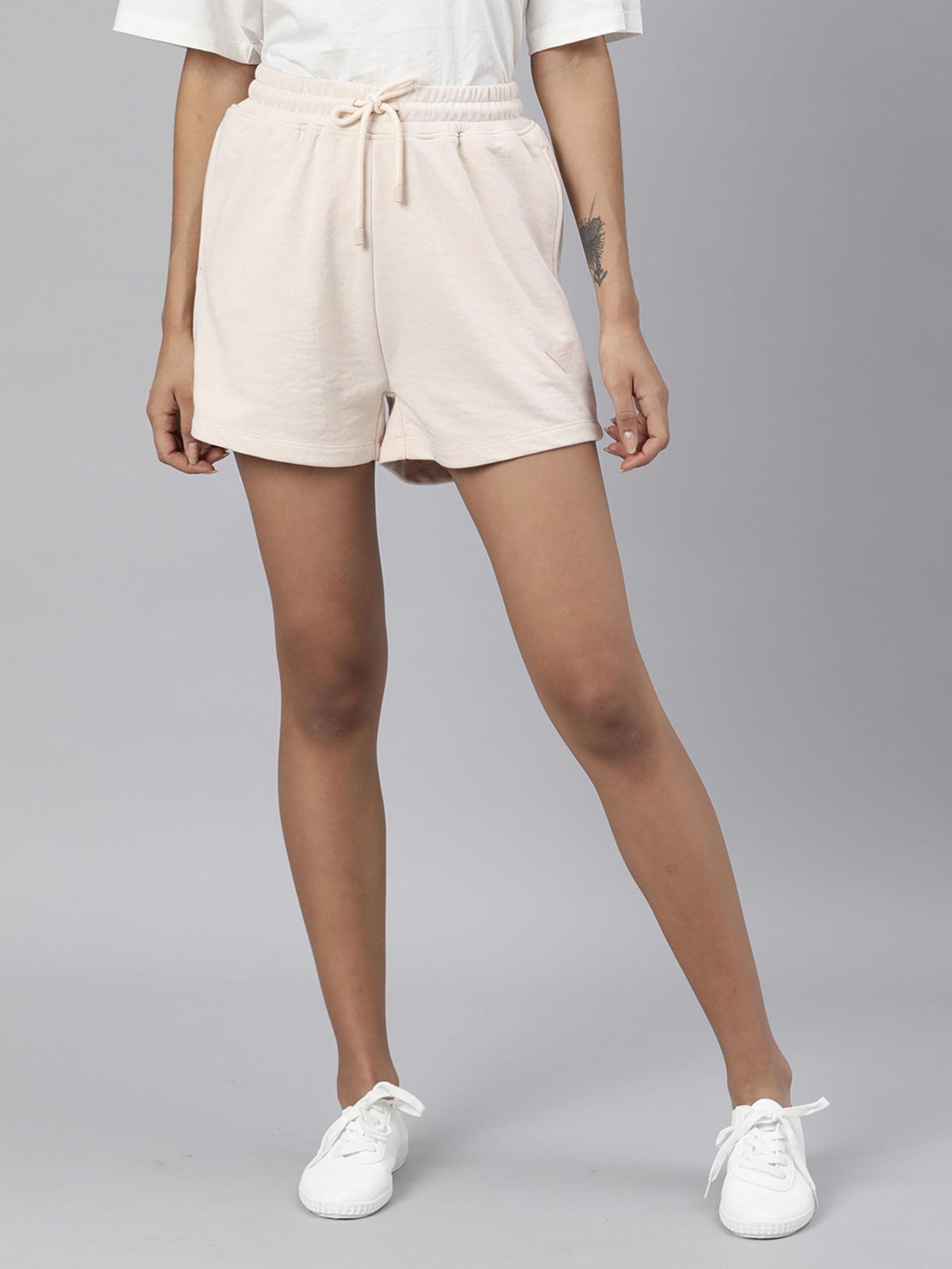 beige solid shorts