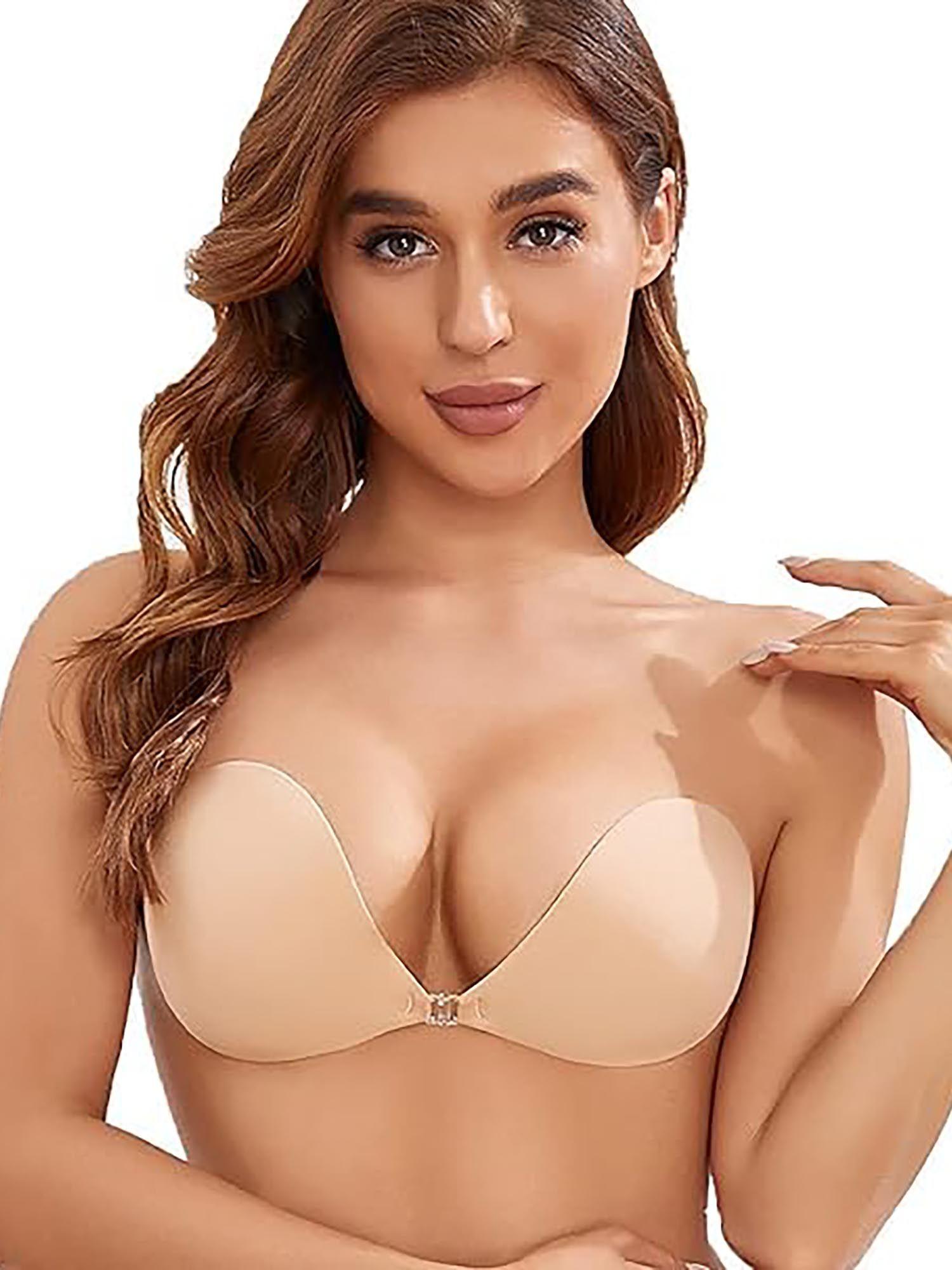 beige solid silicon non-wired lightly padded bandeau bra