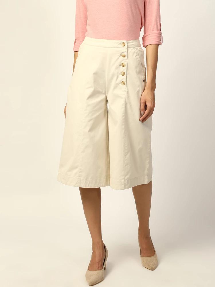 beige solid straight fit culotte