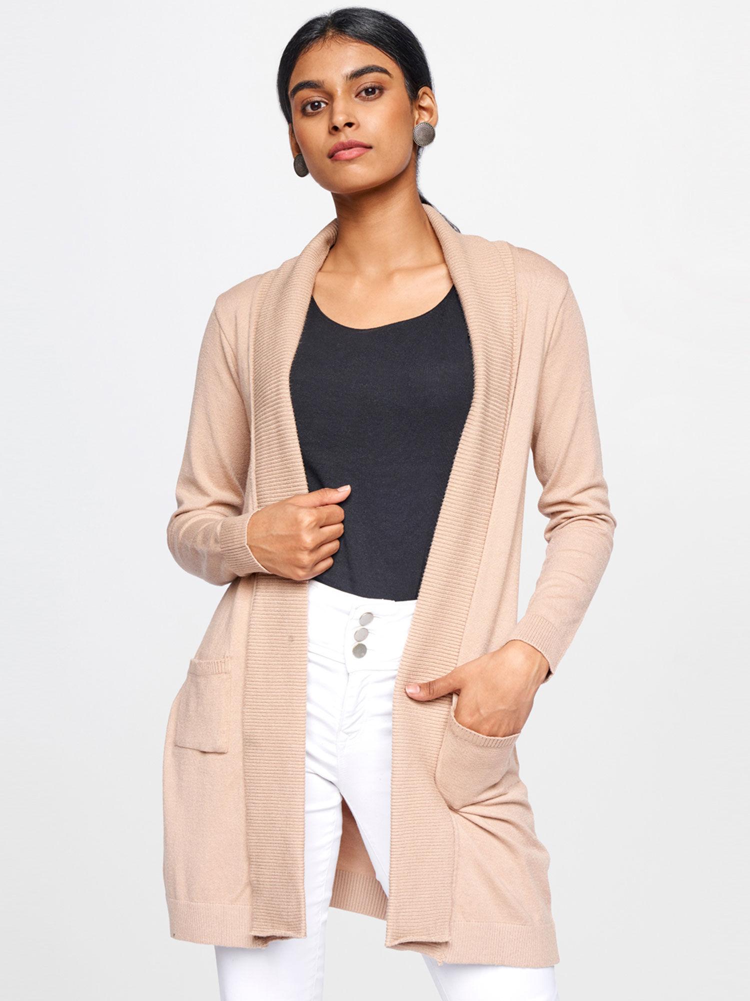 beige solid straight shrug