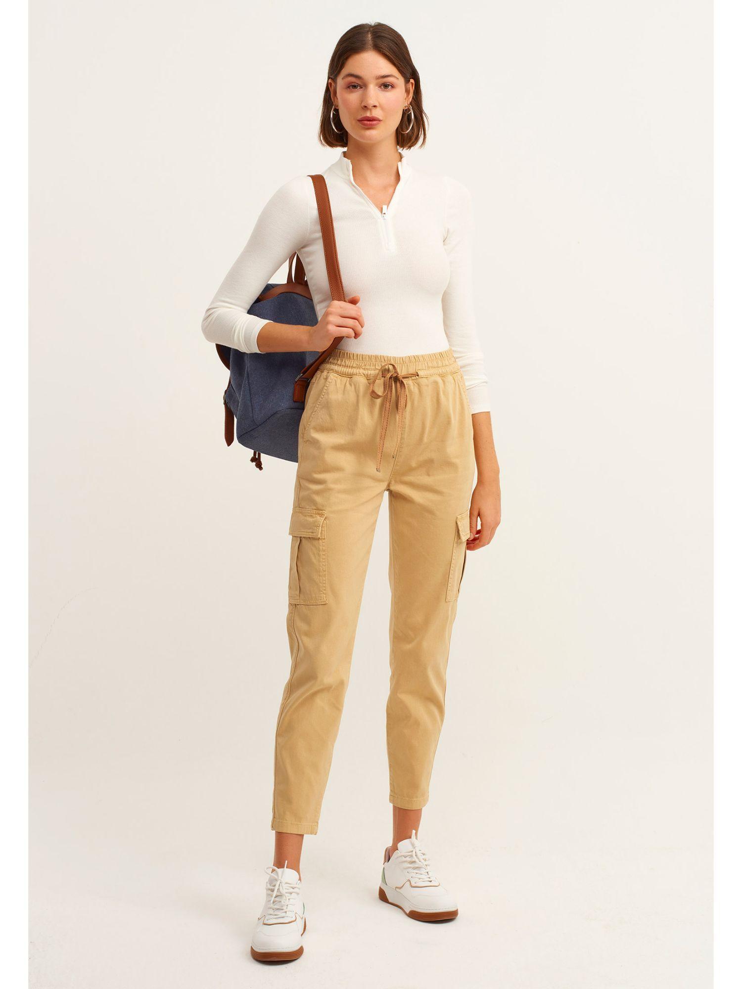 beige solid trouser