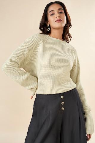 beige solid winterwear sleeveless round neck women regular fit  sweater