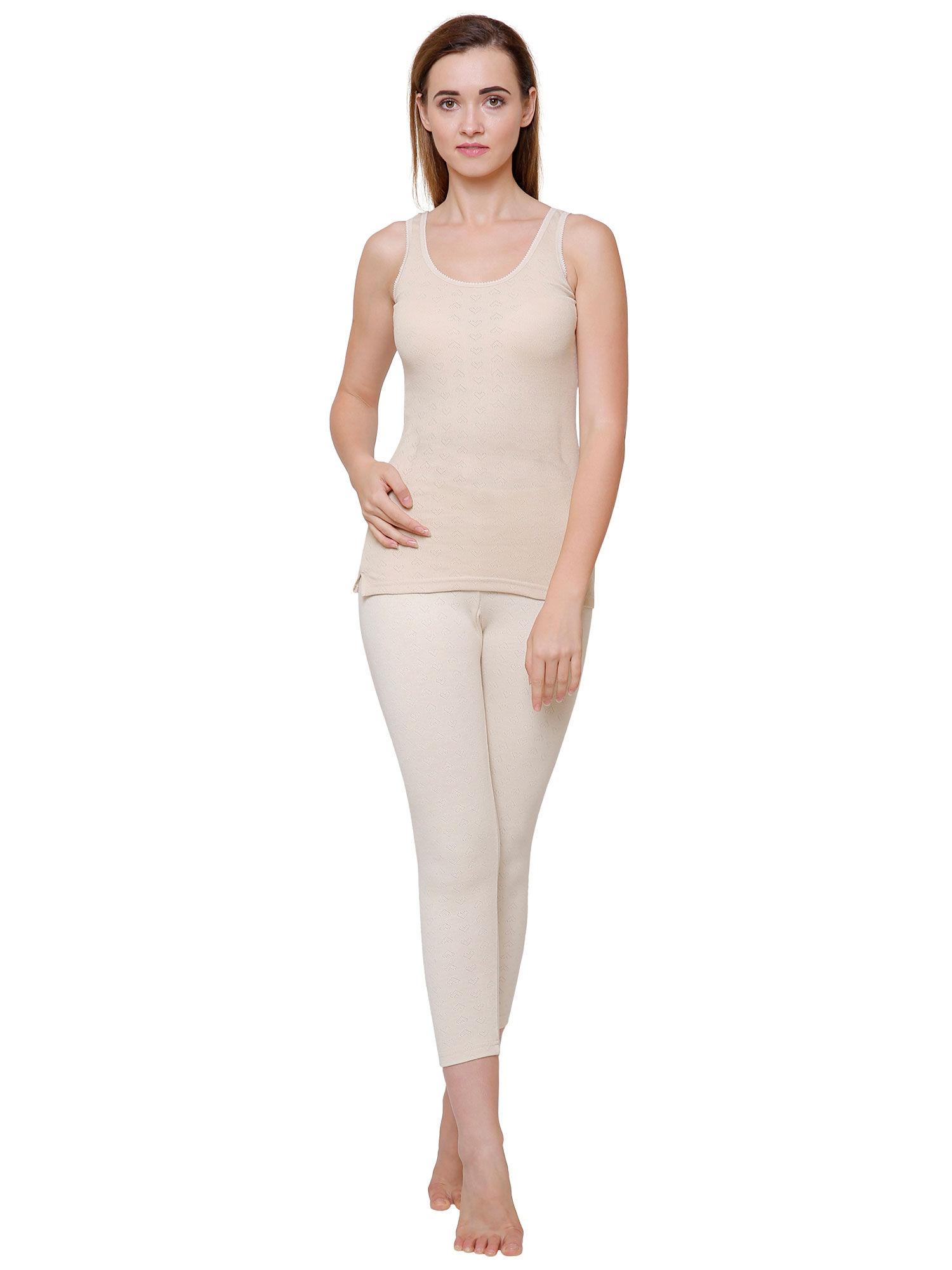 beige solid women thermal top beige