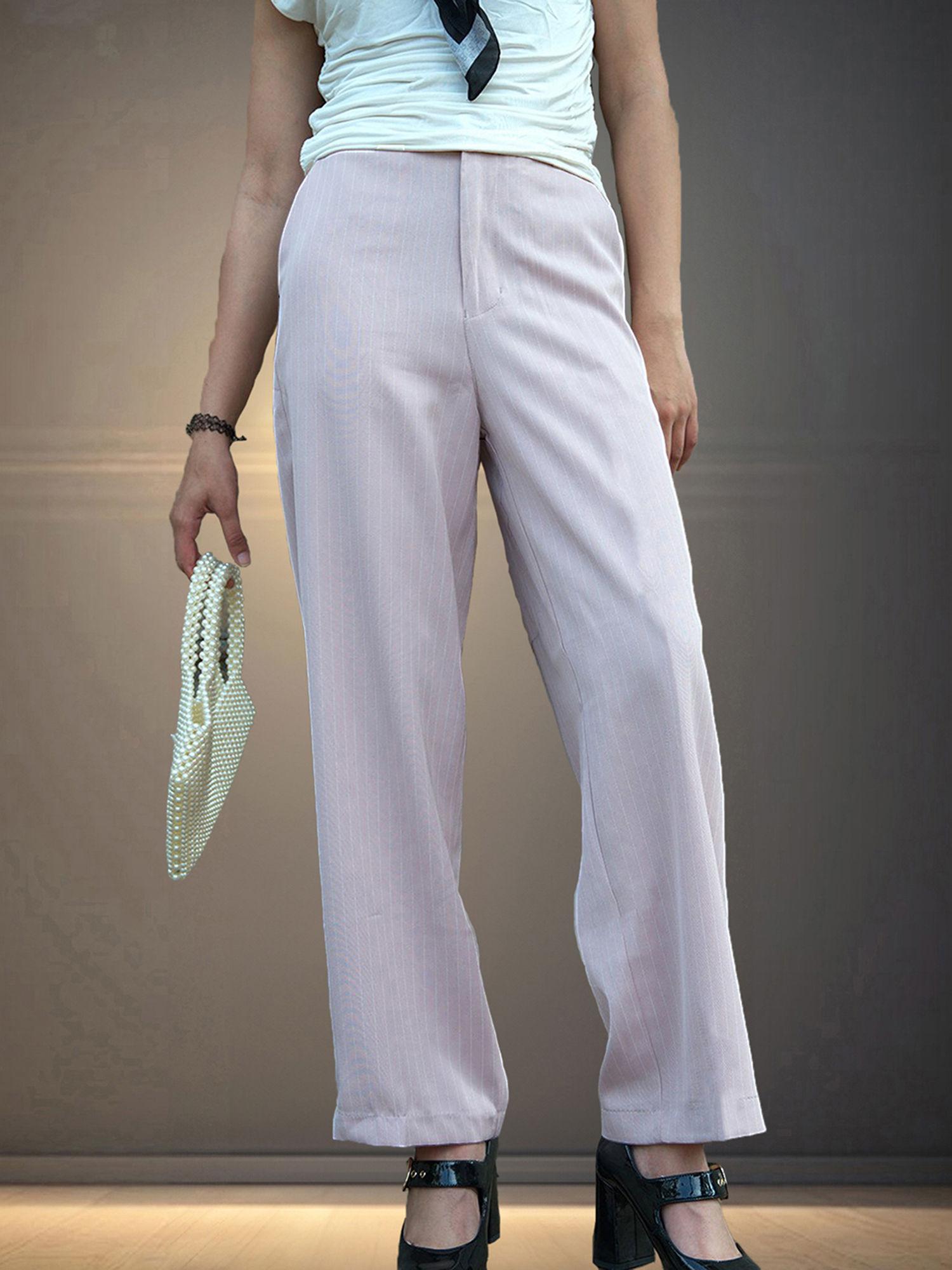 beige striped korean pants