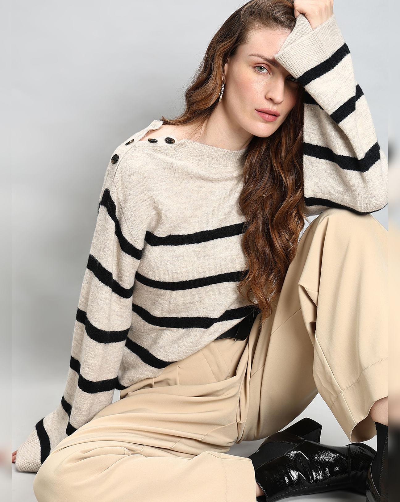 beige striped pullover