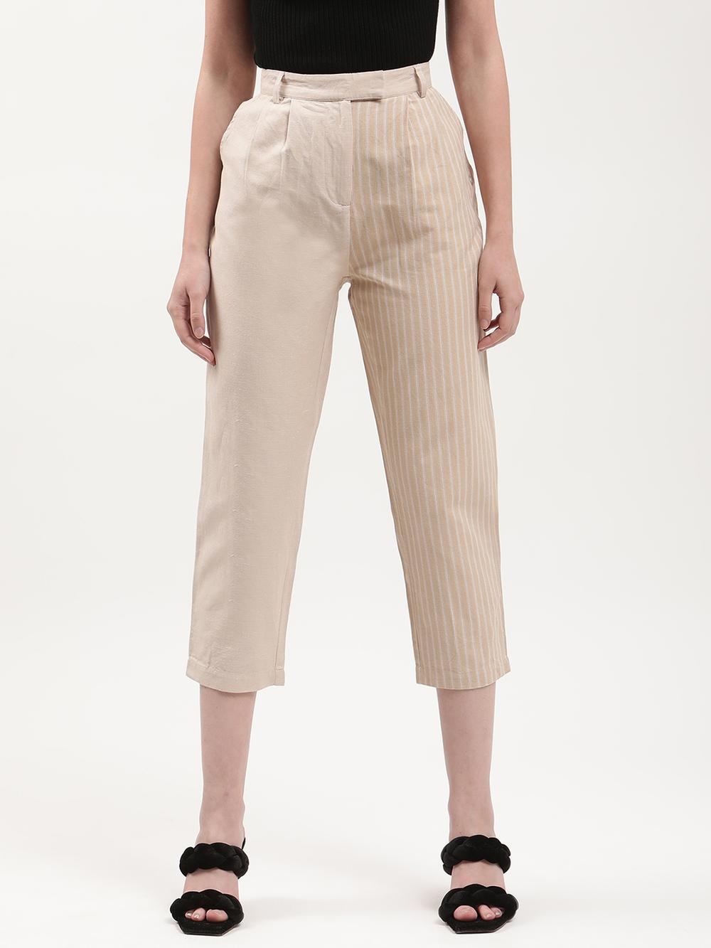 beige striped relaxed fit trouser