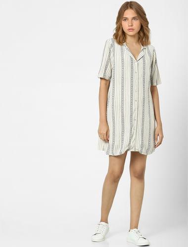 beige striped shirt dress