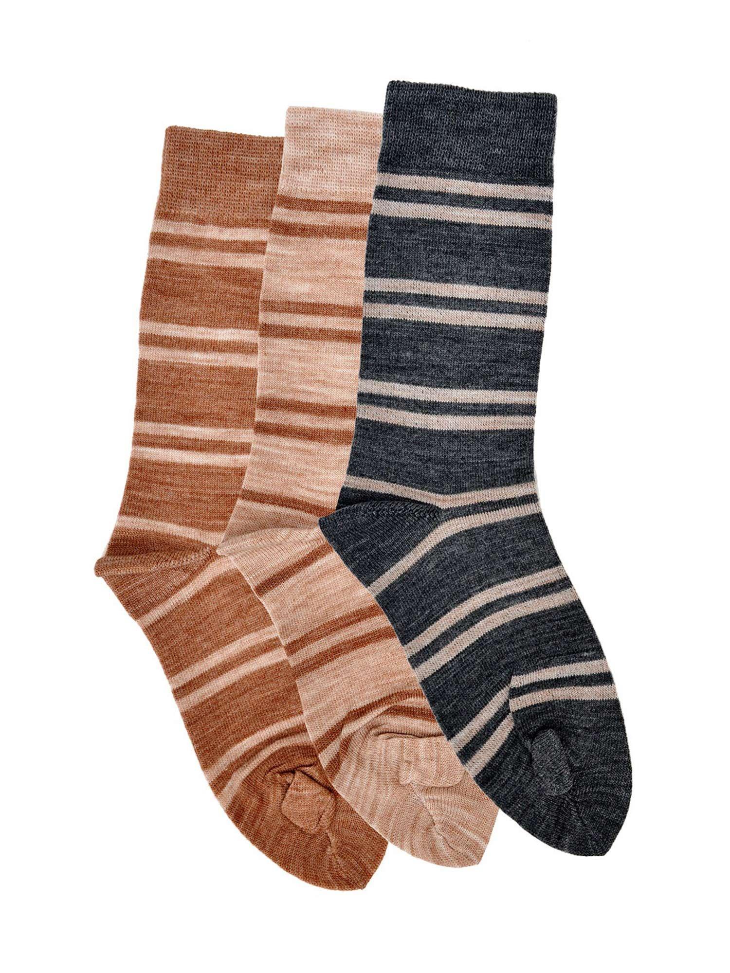 beige stripes socks (pack of 3)