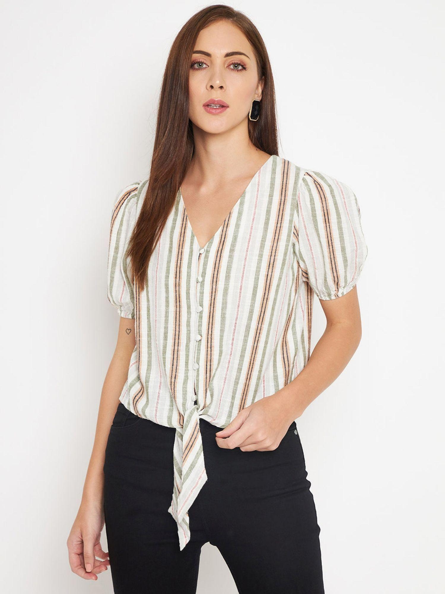 beige stripes v-neck top beige