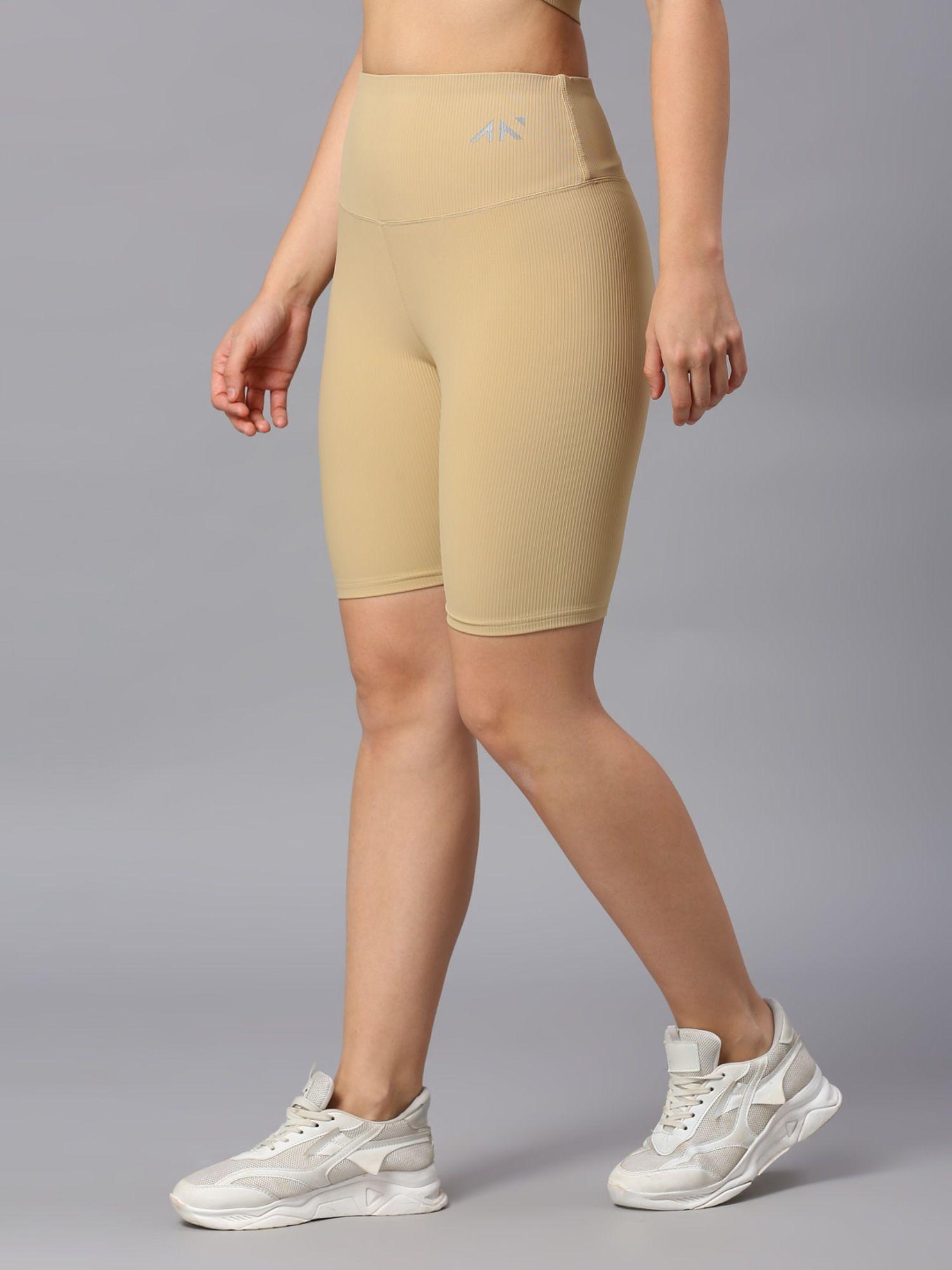 beige strive ribbed cycling shorts