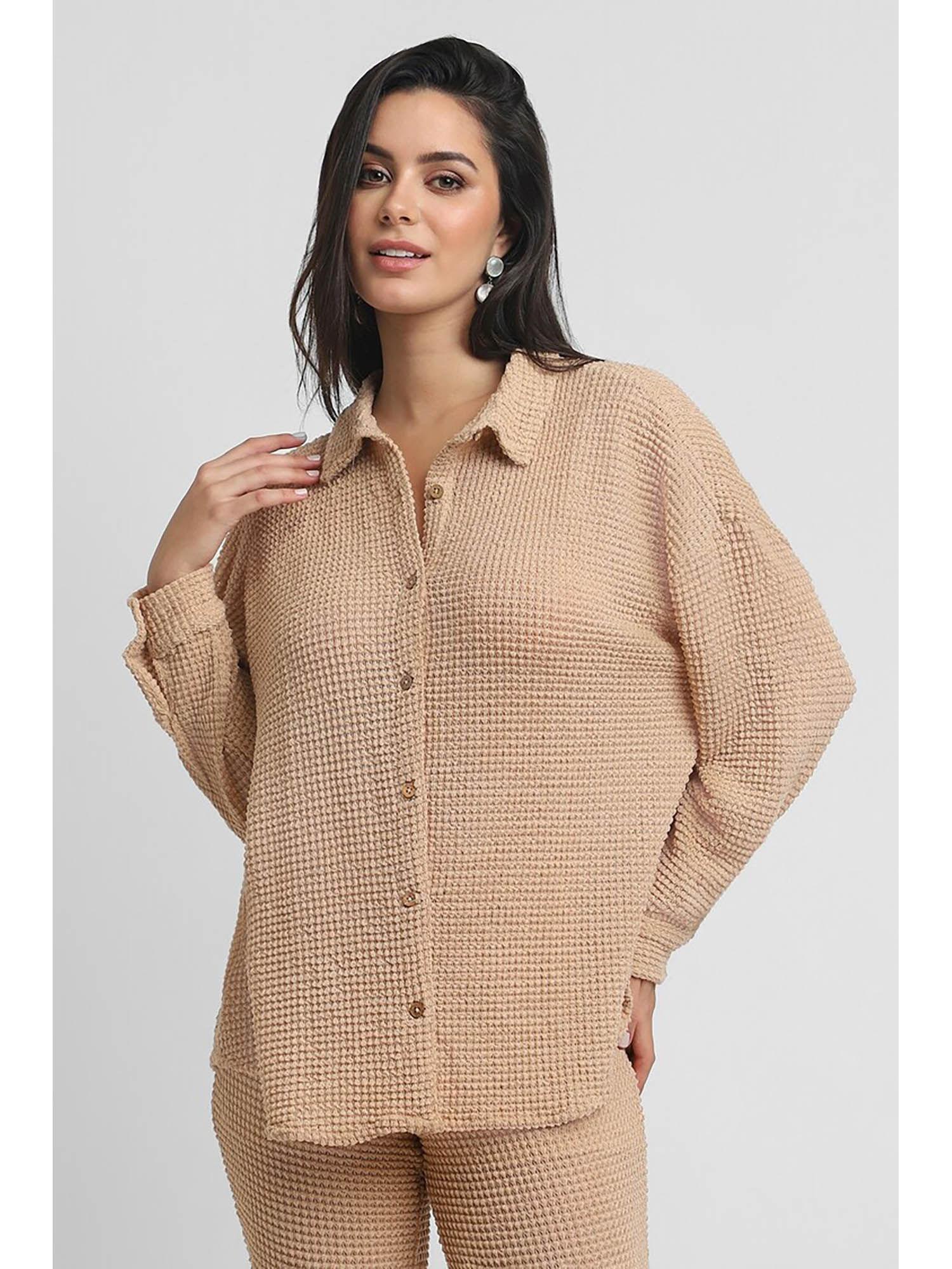 beige textured casual shirt