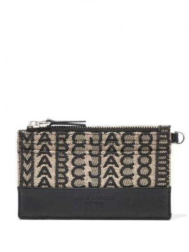 beige the monogram top zip wristlet wallet