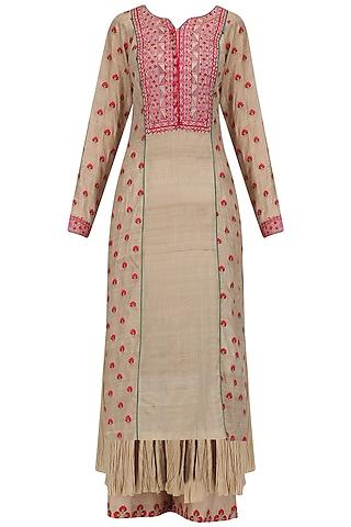 beige thread work yoke kurta and palazzo set