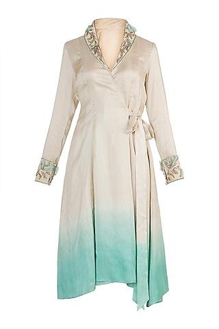 beige to green dip dyed embroidered tunic