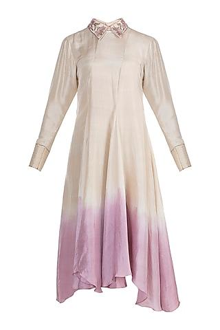 beige to lilac dip dyed embroidered tunic