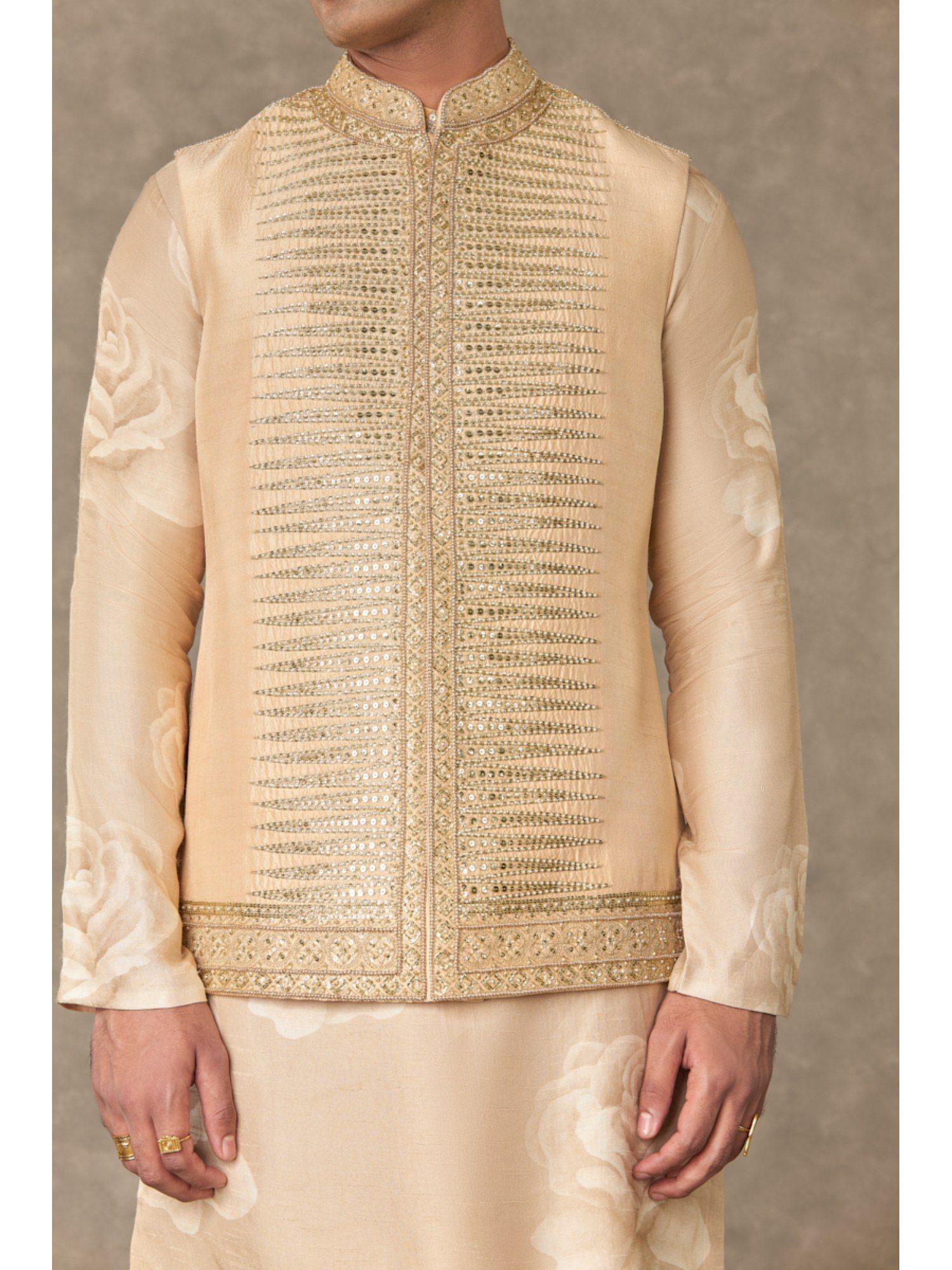 beige trikone embroidered nehru jacket