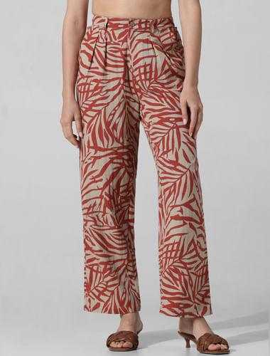 beige tropical print co-ord set pants