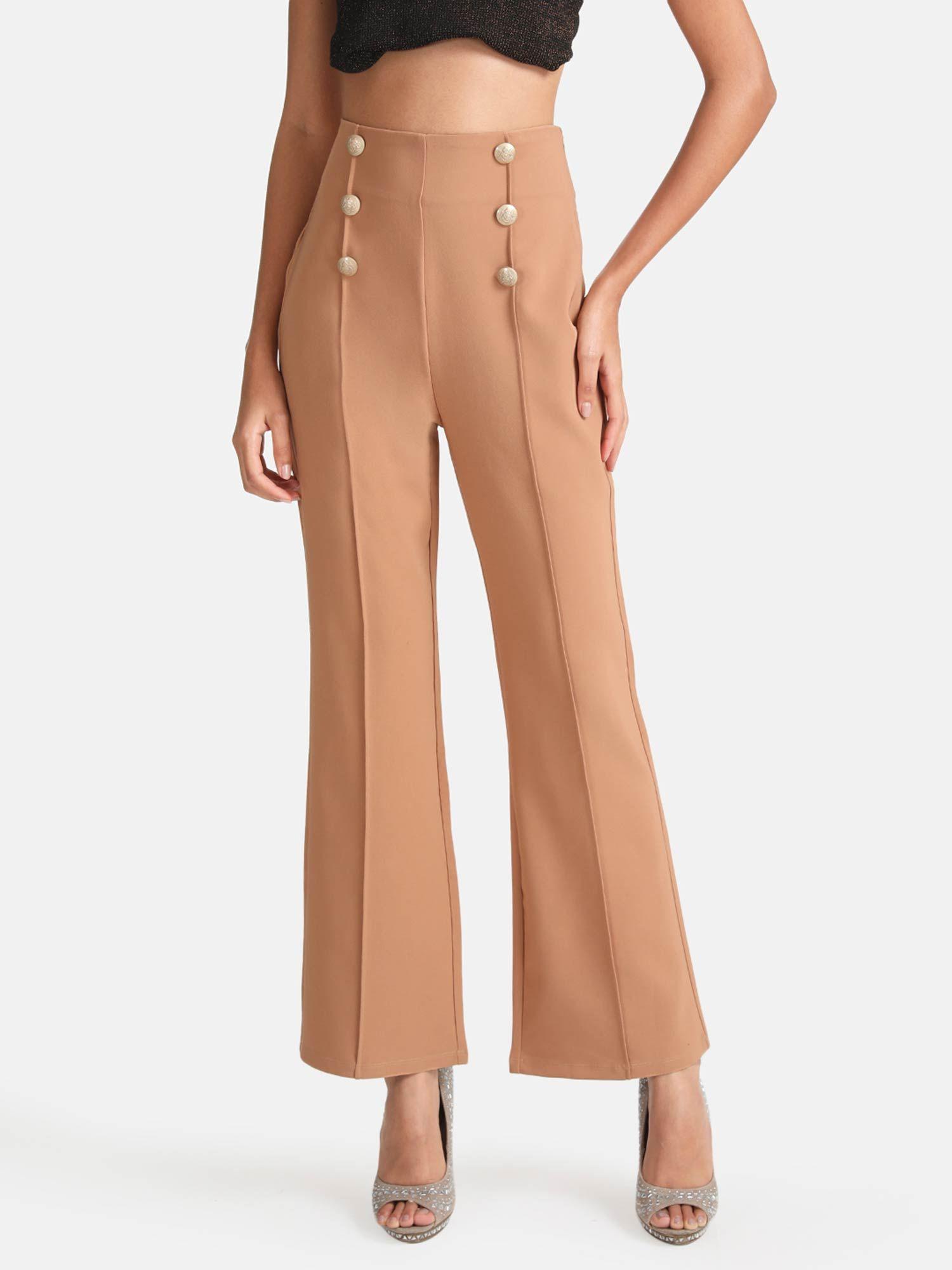 beige trousers with button detail