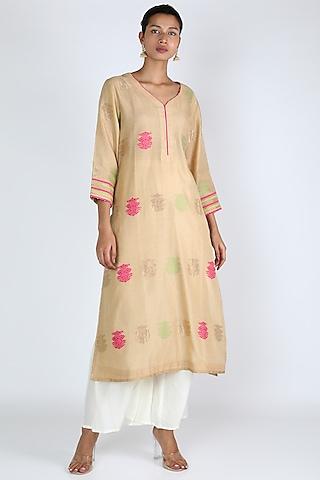 beige tunic with aari work