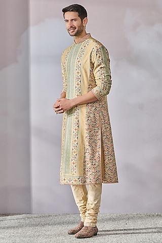 beige tussar boski printed kurta set