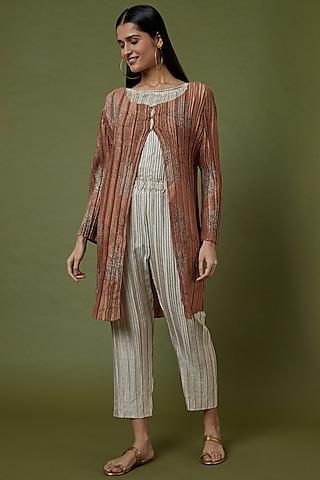 beige tussar pleated top